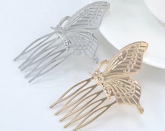 Butterfly hair comb in gold or silver