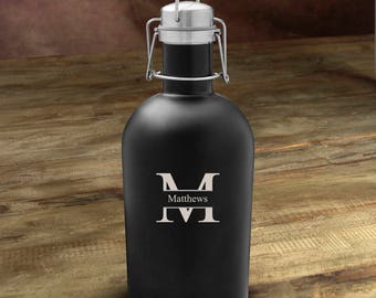 Personalized growlers beer stainless monogrammed customized monogram engraved custom barware to go jug containers bottles glass growler