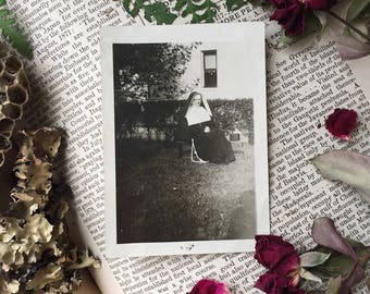 1926 Relaxing Nun- Antique Vintage Photograph, Black and White Religious Photo from 1920's