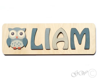 Personalized Name with Owl, Puzzle Name, Personaziled Toy, Personalized Baby Name, wooden custom name puzzle