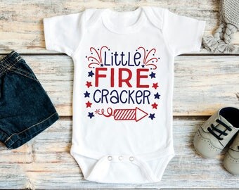4th July Baby Clothes - Little Fire Cracker - July 4th Baby Outfit - Red White & Blue Bodysuit