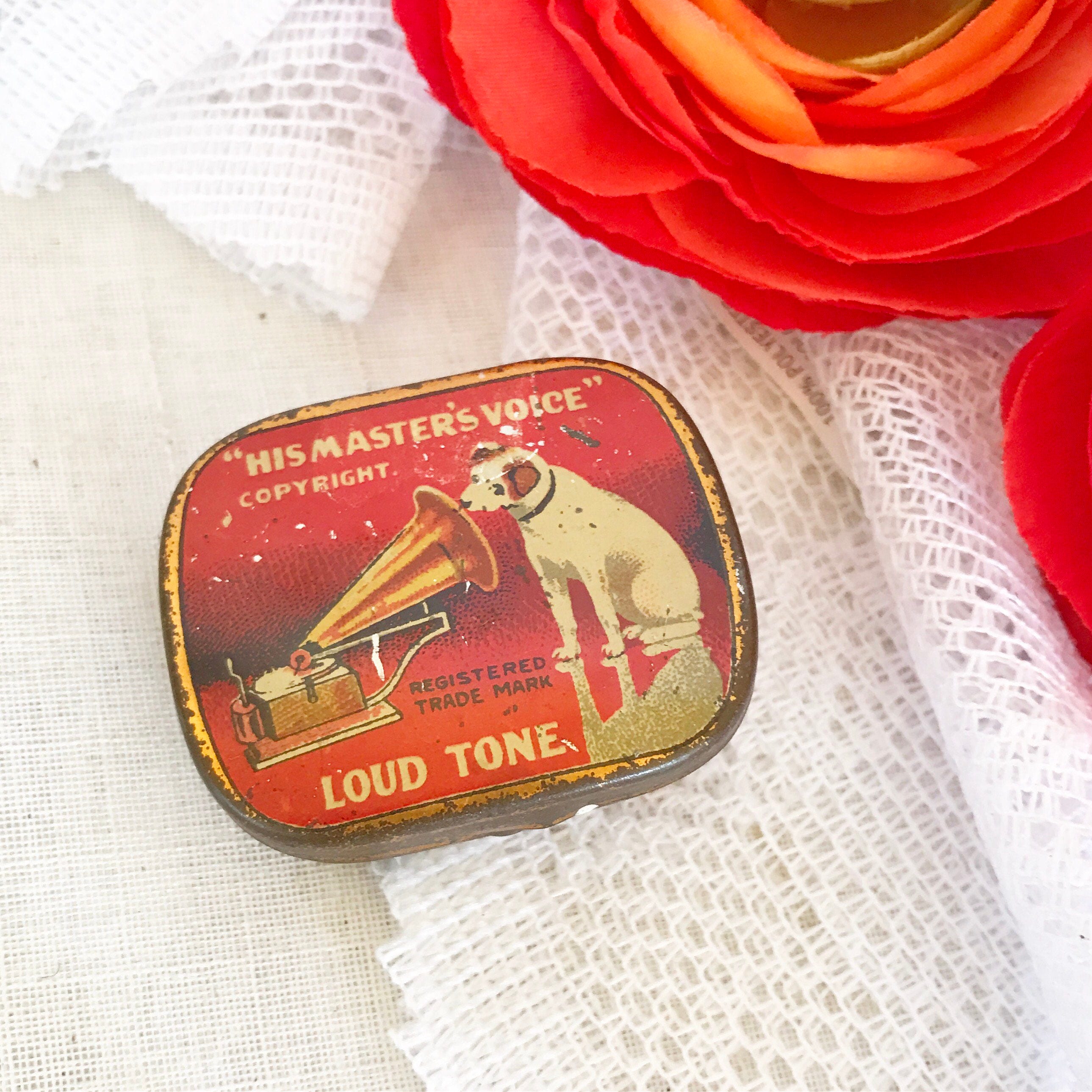 Antique Nipper Gramophone Victor Needles Tin Litho Box His