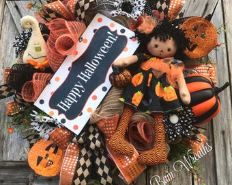 Pumpkin Wreath, Witch Wreath, Halloween Wreath, Halloween Swag, Fall Wreath, Halloween Door, Witch Decor