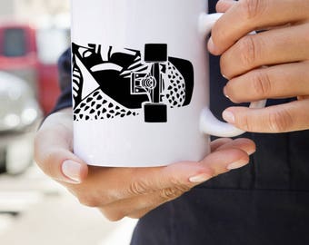 KillerBeeMoto: U.S. Made Coffee Mug With Maori Design on Skateboard