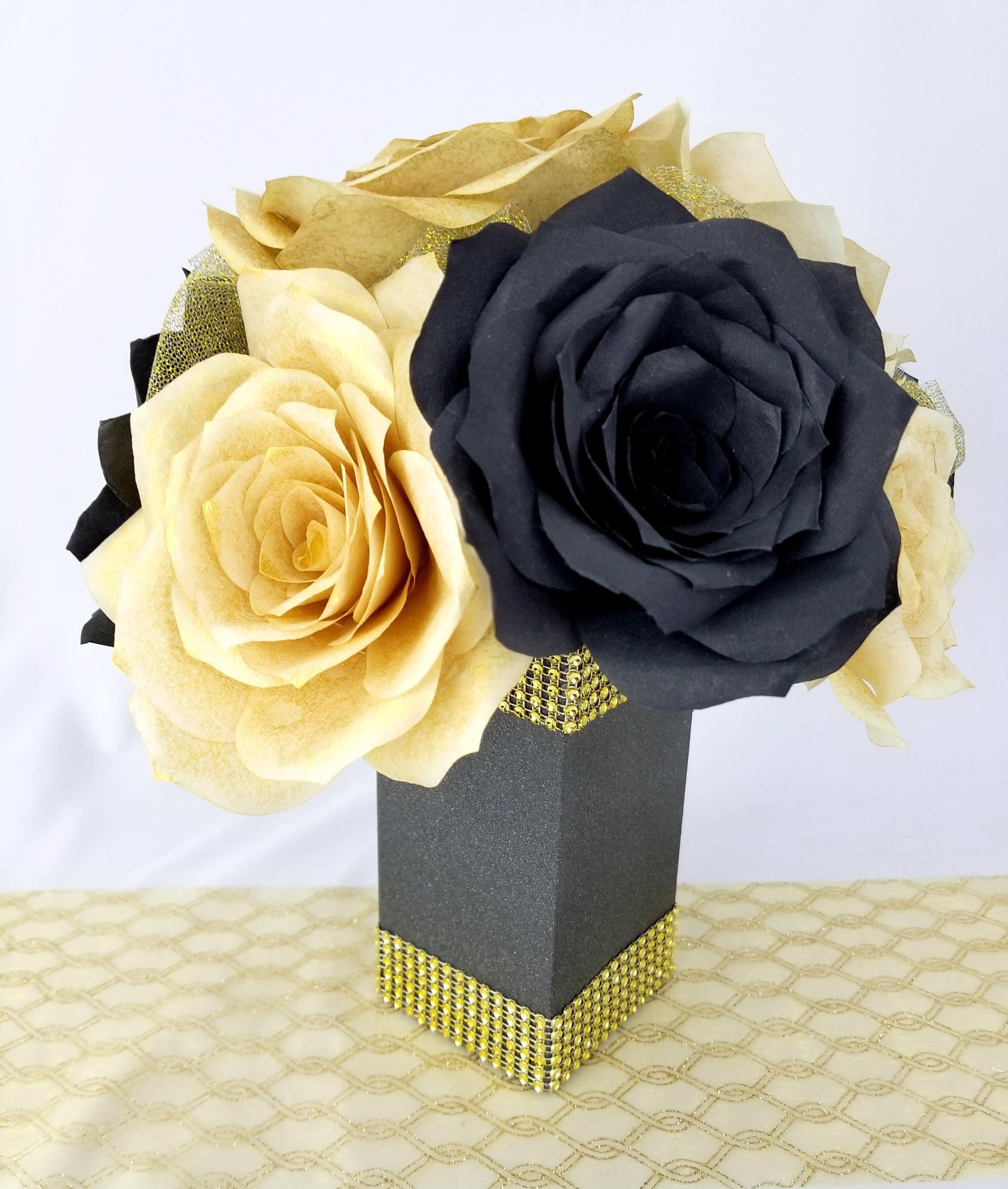 Gold and black floral centerpiece Paper flower table decor