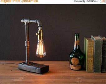 30% OFF SALE Industrial Lighting - Steampunk Lamp - Table Lamp - Edison Light - Vintage Light - Pipe Lamp - Bedside Lamp - Rustic Light - Lo