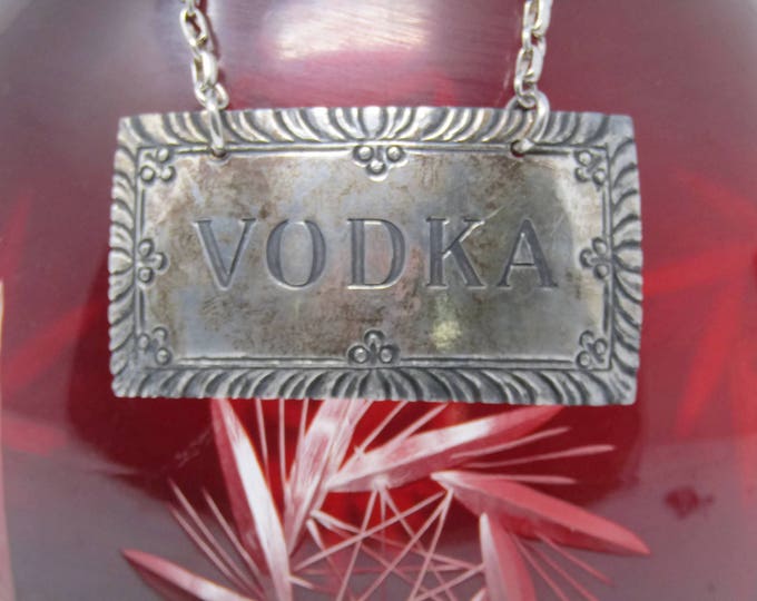 Vintage Stieff Vodka Decanter Tag - Retro Barware Metal Chain Vodka Tags - Sterling Silver Liquor Labels Bottle - Decanter Charm