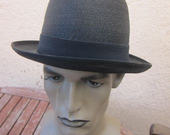Size 7 3/8 ** Incredible 1950s High-End Black Straw Towncraft Fedora Hat