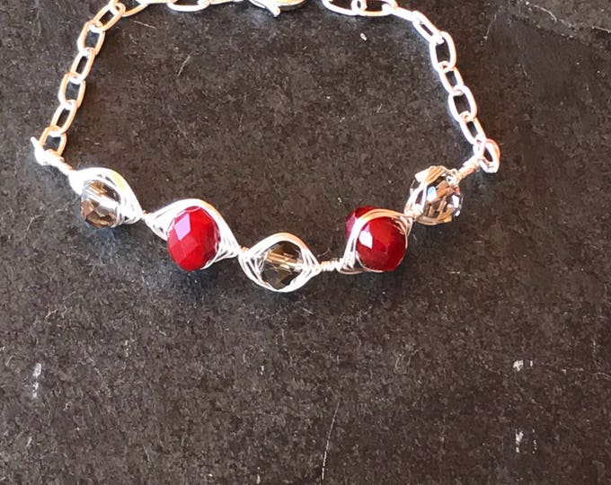 Blood red Ruby bracelet,Red bracelet, boho bracelet, cottage chic red crystal bracelet red bling bracelet
