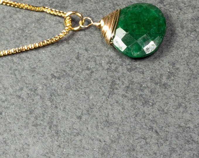 AMAZGenuine Emerald Necklace, May Birthstone necklace, Bridesmaid necklace, Green emerald pendant, Gold necklace