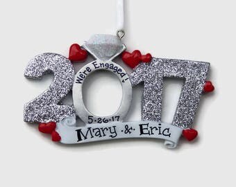 20% OFF SALE - Engaged in 2017 Personalized Ornament - We're Engaged! - Will You Marry Me? - Engagement Ring Christmas Ornament