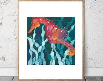 Ocean Study Red Orange Seahorse