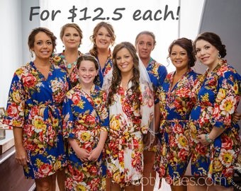 Bridesmaid robes, set of 2, 3,4,5,6,7,8,9,10,11,12, Floral Bridesmaids robes, Flower girl robe, Bridesmaids Dressing gowns, Hen party robes