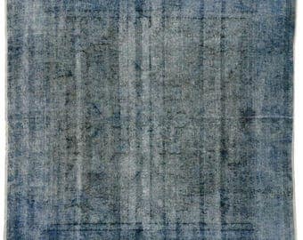Distressed and Blue Overdyed Persian Rug, Modern Blue Square Rug, 6'2 x 6'2