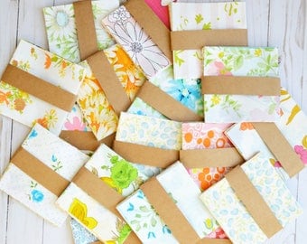 Vintage Sheets. 20 Vintage Sheet Charm Pack. 5 x 5 Fabric Squares. 5 Inch. Quilting Bundle. Retro. Quilt Squares. Vintage Fabric. Floral