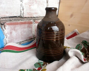 Retro small ceramic brown bottle Art pottery 1960s vase jug Mid century Swedish ceramic Scandinavian vintage vase Office gift idea