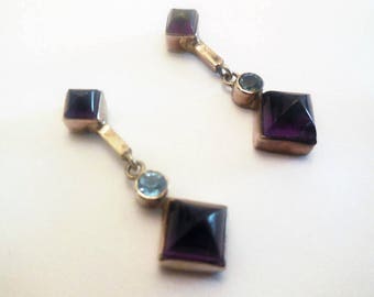 Earrings Genuine Amethyst 925 Sterling Silver Vintage Dangle Drops Studs Jewelry Dark Stone Women's Fashion Accessories