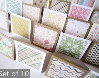 3" x 3" Mini Note Cards with Envelope / Blank Note Cards / Thank you cards / Mini Thank You Enclosures / Assorted Patterns / Set of 10