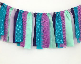 Mermaid Birthday Banner, Mermaid Rag Tie Garland, Mermaid Backdrop, Cake Smash, Bunting, Swag, Backdrop, Streamer, Photo Prop