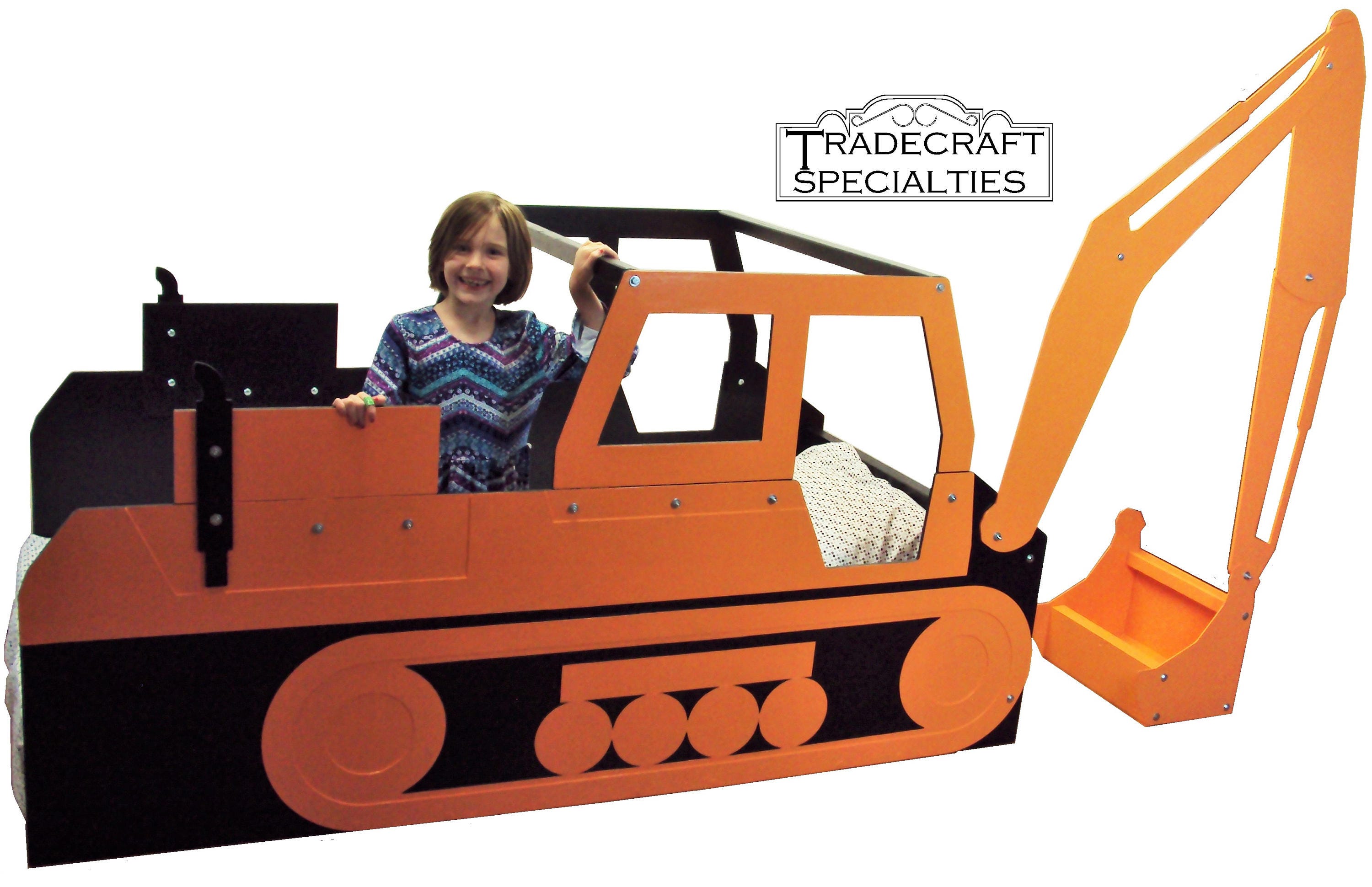 Excavator twin kids bed frame handcrafted children's