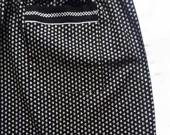 Vintage half apron cotton black and white