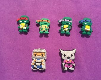 6-pc Teenage Mutant Ninja Turtles Shoe Charms for Crocs, Silicone Bracelet Charms, Party Favors, Jibbitz