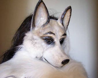 Masquerad mask Fox mask White fox Halloween mask Adult mask Paper mache mask