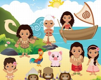 Moana clipart, Polynesian Princess clipart, Fairytale clipart, Cute Princess clipart, Fairy tale clipart