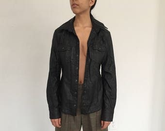Vintage Free People Faux Leather Black Button Down Shirt