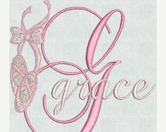 50 percent OFF INSTANT Download Ballet Slippers Ballerina Machine Embroidery Designs Fancy Font Alphabet Monogram PES format
