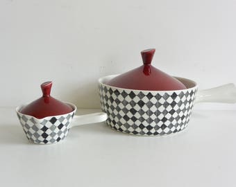Serving Dish and sauce pan RED TOP Rörstrand Sweden Mid Century Marianne Westmann