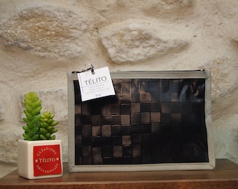 Black and grey Plaid oilcloth pouch