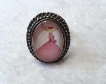Small oval bronze Lady deer ring