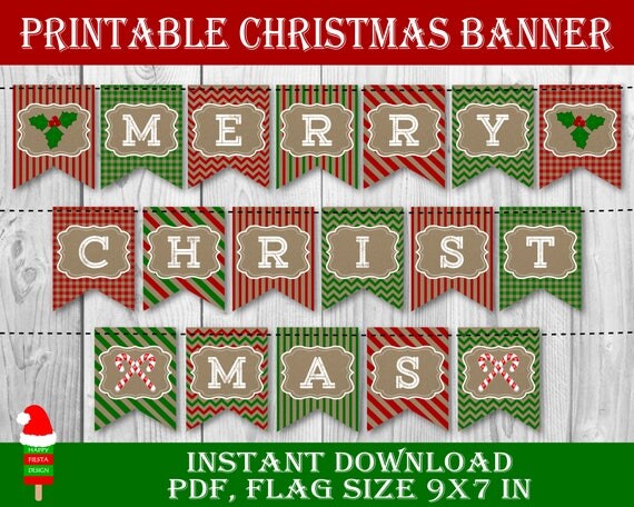 Items similar to PRINTABLE Christmas Banner–Christmas Bunting Banner ...
