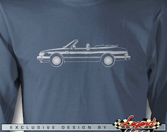Saab 900 Turbo Convertible Long Sleeves T-Shirt Lights of Art, Multiple colors available, Size: S - 3XL, Great Swedish Classic Car Gift