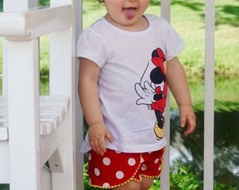 Minnie Mouse Red White Polka Dot Yellow trim Inspired Coachella tulip petal Shorts Toddler Infant Girls 0-3 mths to 8 Mickey Disney Costume