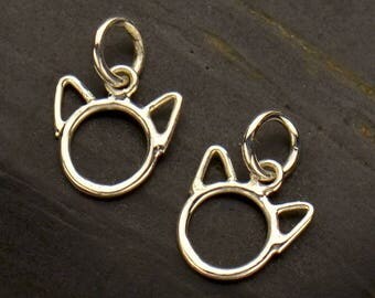 Sterling Silver Cat Charm. Cat Head Charm. Cat Head Outline. Cat Ears Charm.