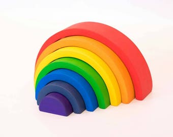 Rainbow stacker, rainbow puzzle stacker, puzzle, wooden toy, waldorf inspired, montessori inspired, reggio, 2.25" thick and 10" long