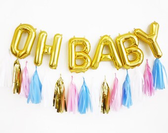 OH BABY balloon tassel garland set - gender reveal baby shower