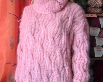 KNITTED mohair sweater pink plus size"