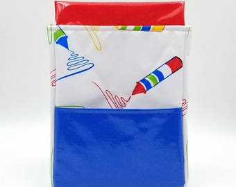 Crayon Lunch Tote, Crayon Lunch Bag, Kids' Lunch Bag, Kids' Lunch Tote, Oil Cloth Lunch Tote, Oil Cloth Lunch Bag, Insulated Lunch Bag