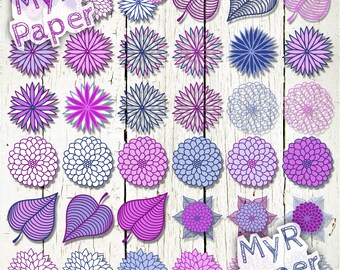 36 PNG Floral Clip art: “Blue & Purple Dahlias” dahlia flower Clip Arts - for scrapbooking, cards, invitations - Transparent background