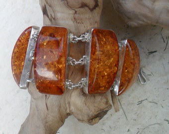 Vintage Sterling Silver and Baltic Amber Bracelet