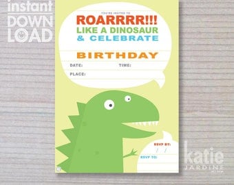 instant invitation - Dinosaur invitation - boys invitation - Dinosaur - childrens invitation - Dinosaur party - yellow invite