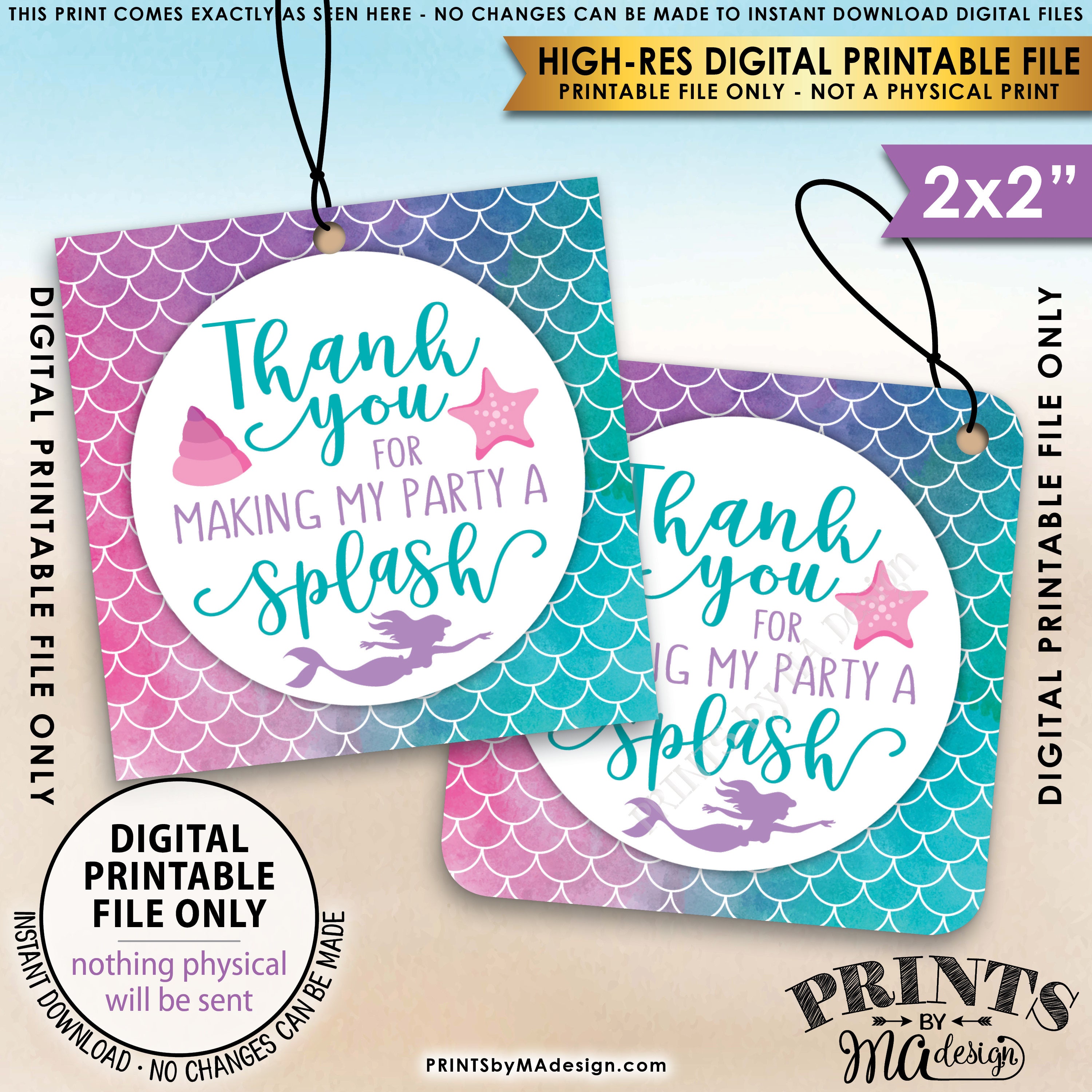 mermaid party thank you tags birthday party under the