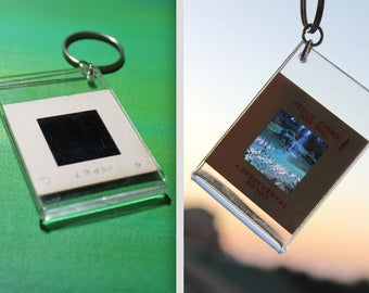 Flamingo keychain, photo slide keychain, tropical keychain, photo keychain, summer keychain, pink flamingo, vintage key ring, vintage slide