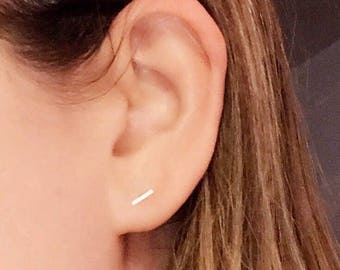 CHRISTMAS IN JULY Back In Stock 14k solid gold earrings Gold bar eartings 14k solid white gold earrings Line earrings Popular earrings Line