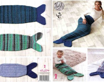 King Cole Knitting Pattern 4865~Mermaid Tail Snuggle Blankets~Chunky~Baby to Adult