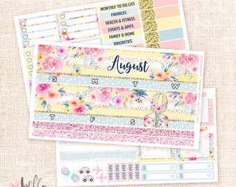 August Monthly View Sticker Kit - 3 sheets MATTE REMOVABLE paper / for the Vertical Erin Condren