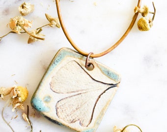 Ceramic Ginkgo Leaf Pendant Necklace